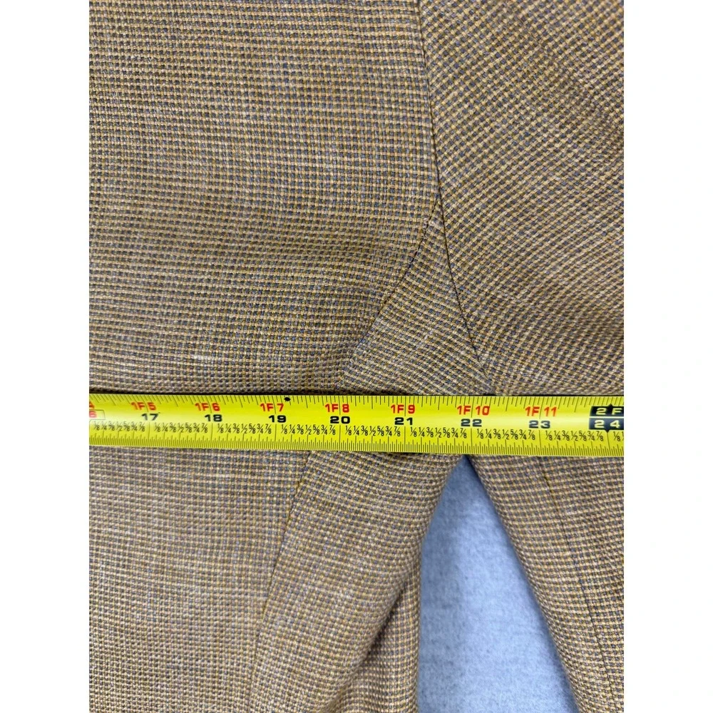 Canali Mens Silk Linen Wool Blazer Tan Gold Houndstooth Sport Coat Italy 54 L